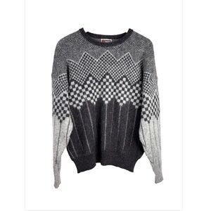 VTG Samband of Iceland Wool Sweater M Nordic Geometric Cabin Ski Grey Grandpa